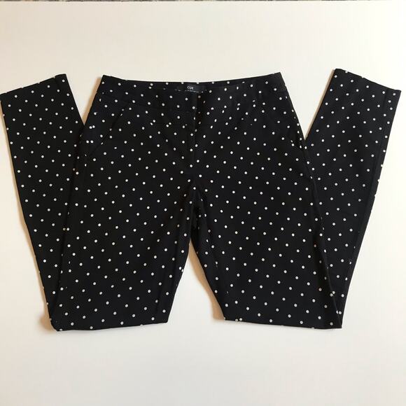 Cue Australia Black Straight Leg Pants White Polka Dots Size 6 EUC Cigarette - Picture 12 of 13